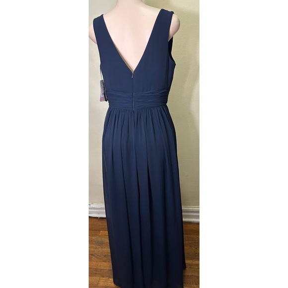 NWT Dessy Collection Blue Pleated V-Neck Gown - Picture 6 of 16